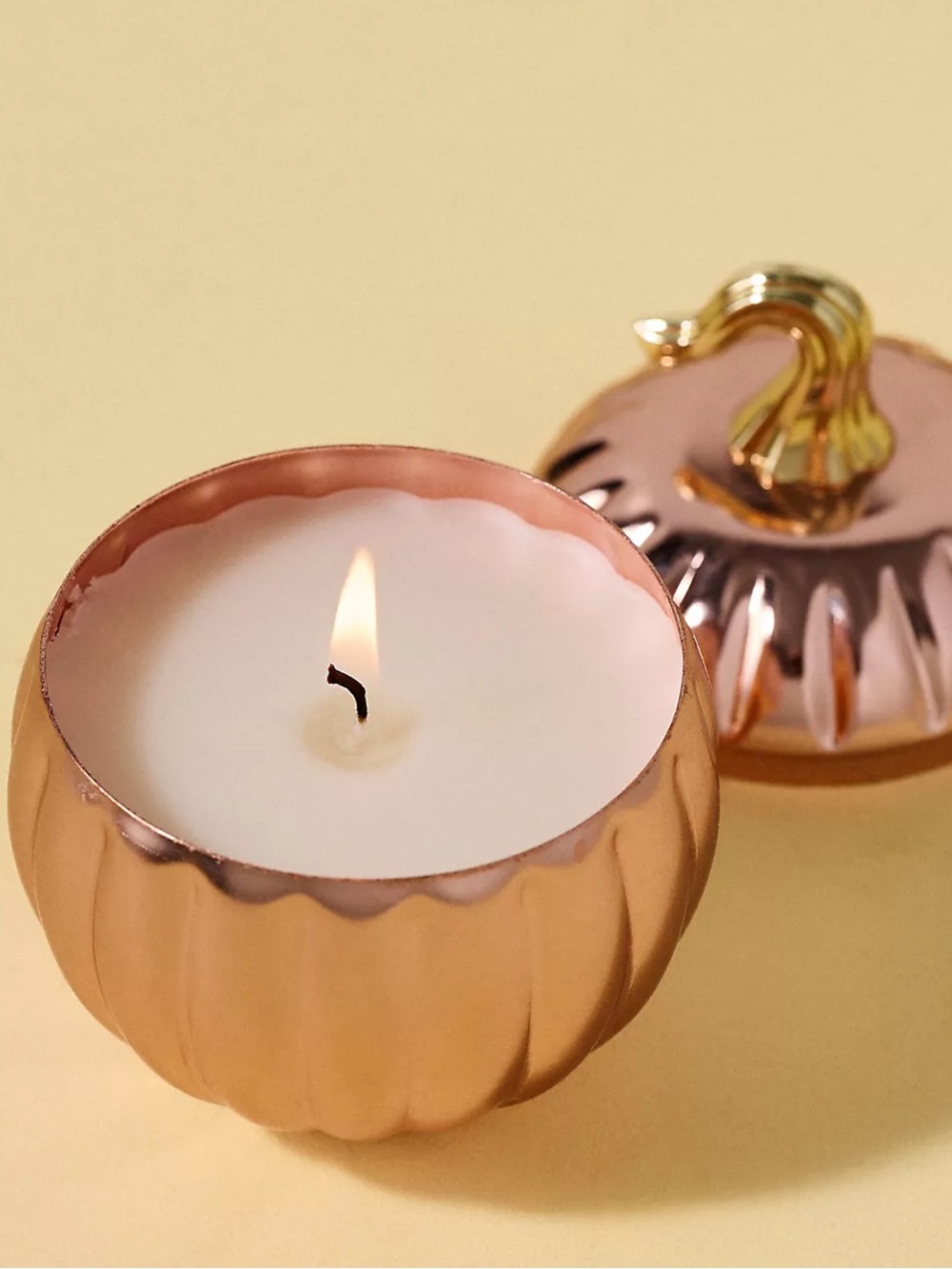 Anthropologie Amber Pumpkin & Spice Copper Pumpkin Candle with Lid